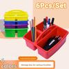 6Pcs/Set 3 Compartments Stationary Storage Basket Stackable Divided Basket Bin  For Paint Brushes