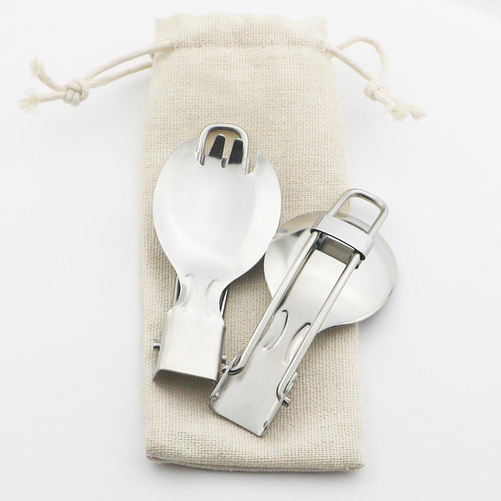 Silver Dinnerware Fold Flatware Set for Spoons Instant Noodle Fork Picnic Hiking Tableware Stainless Steel Cutlery Outdoor Silverware