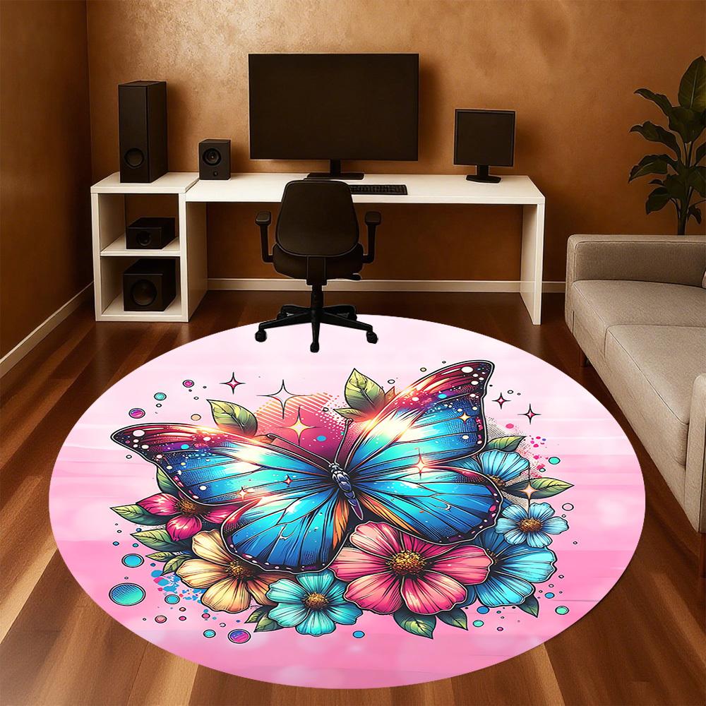 1pc butterfly flowers Round Chair mat Area Rug - Non-Slip, Floor Mat for Office, Bedroom, and Indoor Decor c1125181