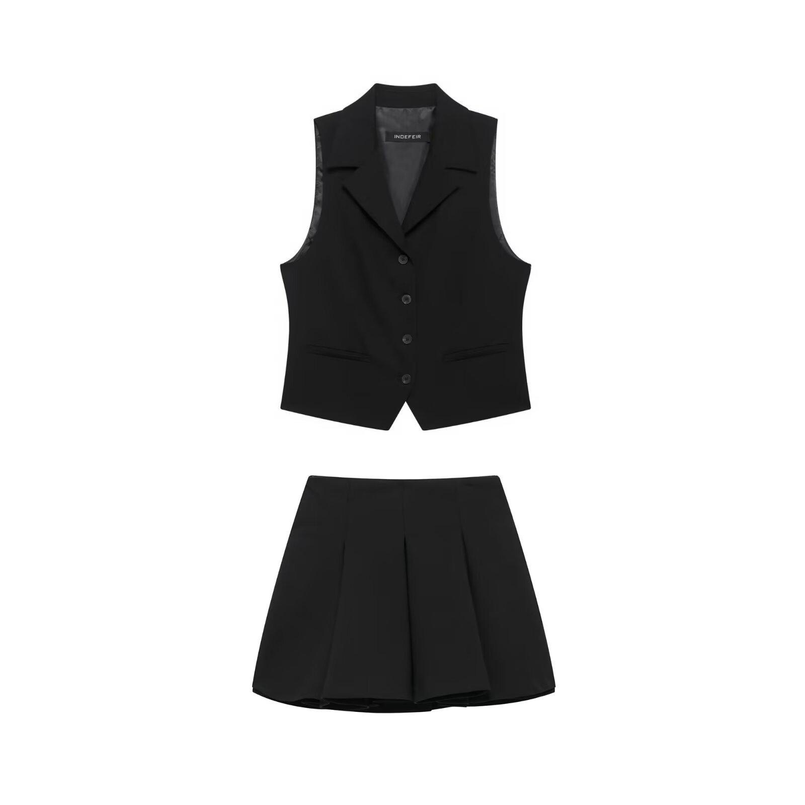 

Spring 2025 Women s European/American Shirt-Style Vest & Mini Skirt Set Extra Small