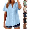Damen Kurzarm Oberteile Baumwolle Leinen Knopfleiste Hemden V-Ausschnitt Falten Casual Locker Ärmel Hemd