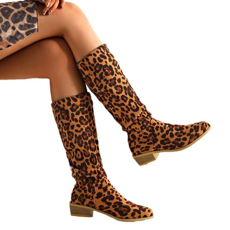 Summer new large size leopard print high boots women wear fashionable thin boots