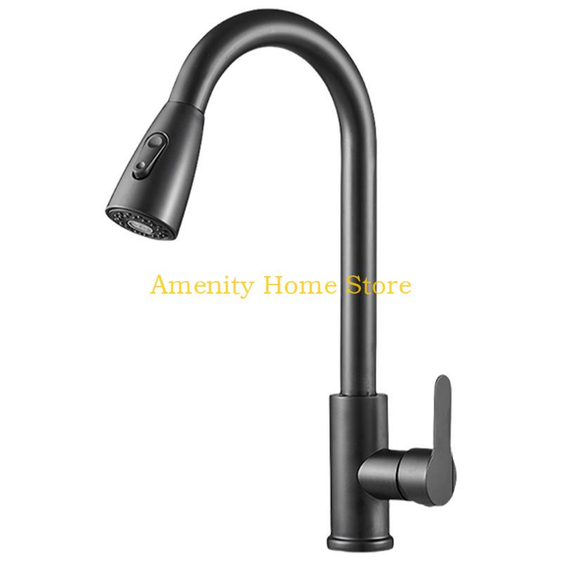 F26C Metal Pull Out Tap Precise Hot/Cold Water Mixing at House Practical Stretchable Sink Tap Prevents Splashing Water Faucet