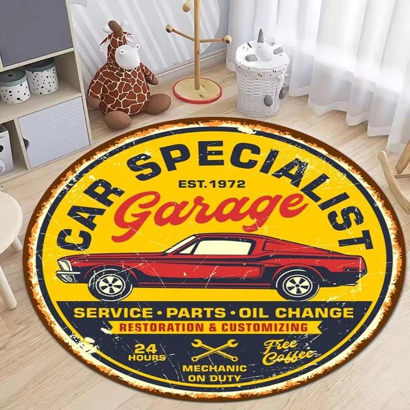 Route 66 Mother Road Print Round Rug Balcony Hallway Rugs Non Slip Washable American Automobile Highway Circle Carpet Crawl Mat