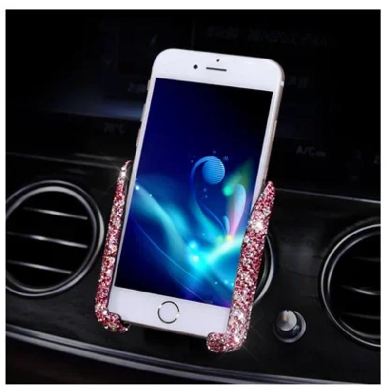Car Phone Holder for Car Air Vent Diamond Crystal Clip Mount Mobile Phone Stand Bracket Interior Accessories for Women and Girls