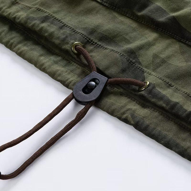 Camouflage Windbreaker Autumn Winter Hooded Outdoor Jacket Retro American Style Casual Half Zip Cargo Coat