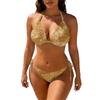 Sequin Bikini Set for Women Neck Adjustable Tie Back Two Piece Swimsuit with Side Tie Bottoms Beachwear