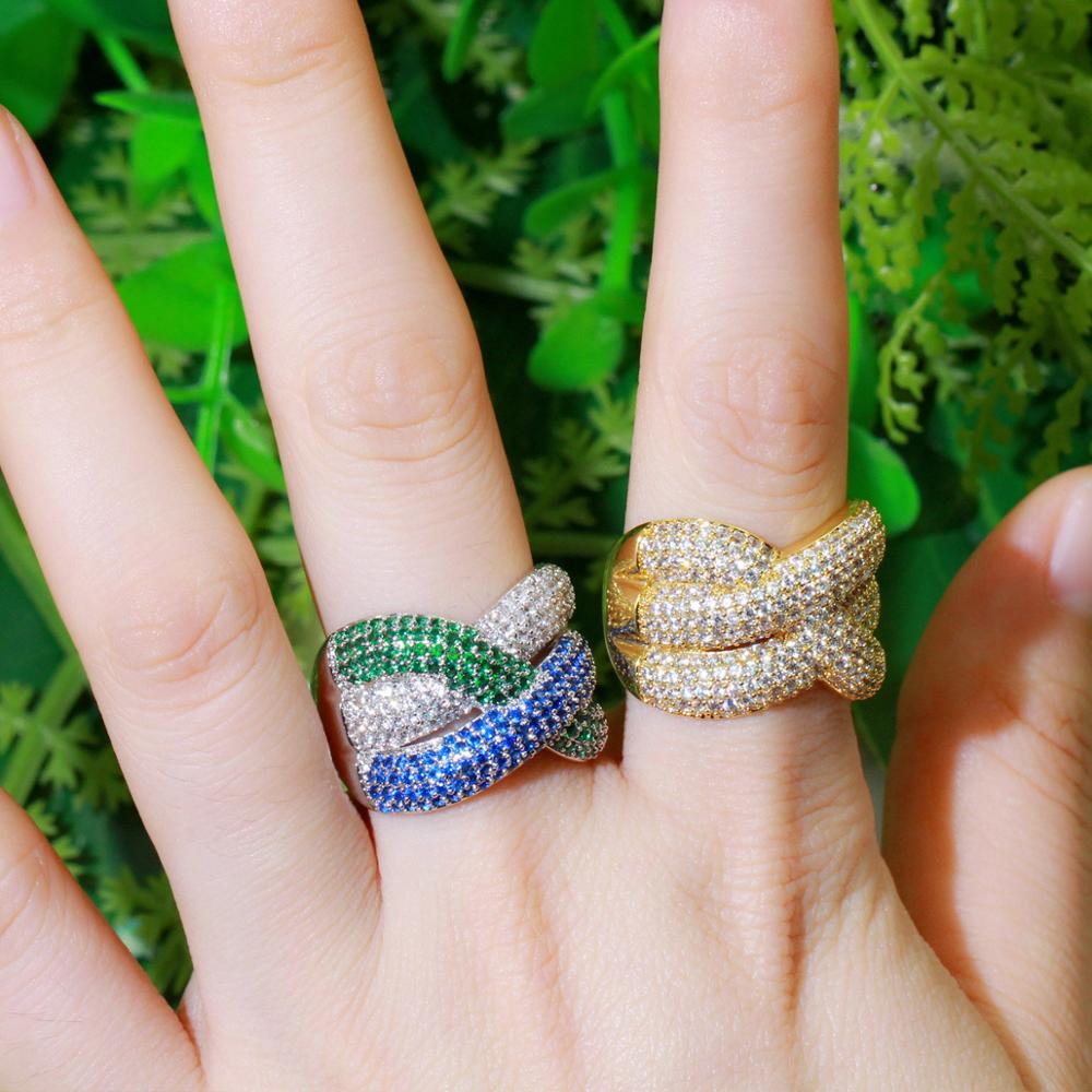 Zircons Adjustable Luxury Geometry Bold Statement Twist Cubic Zirconia Ring for Women Bridal Engagement Wedding Jewelry J0146