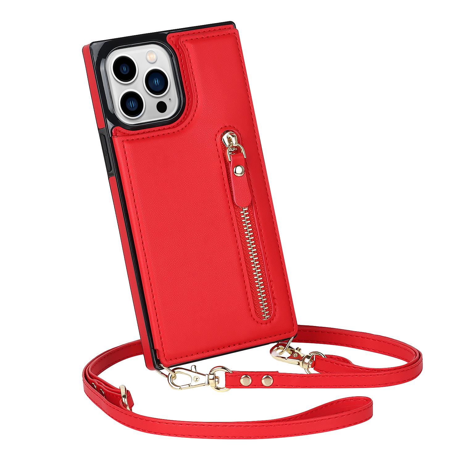 

RFID Zipper Wallet Lanyard Cards Solt Leather Case for iPhone 15 14 Pro Max 13 12 Mini 11 X XR XS 7 8 Plus Strap Crossbody Cover For iPhone 13Mini красный