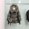 Autumn and winter new Max short hooded big fur collar hairball white duck down jacket fashionable versatile women's coat