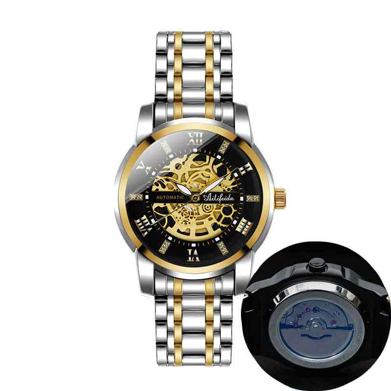 

Мужские кварцевые часы Aili Feida Hollow с видимой задней крышкой и застежкой-бабочкой