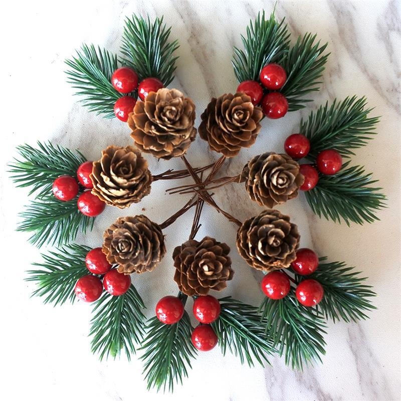 24Pcs Christmas Artificial Flower Red Berry Pine Cone Holly Xmas Party Decor