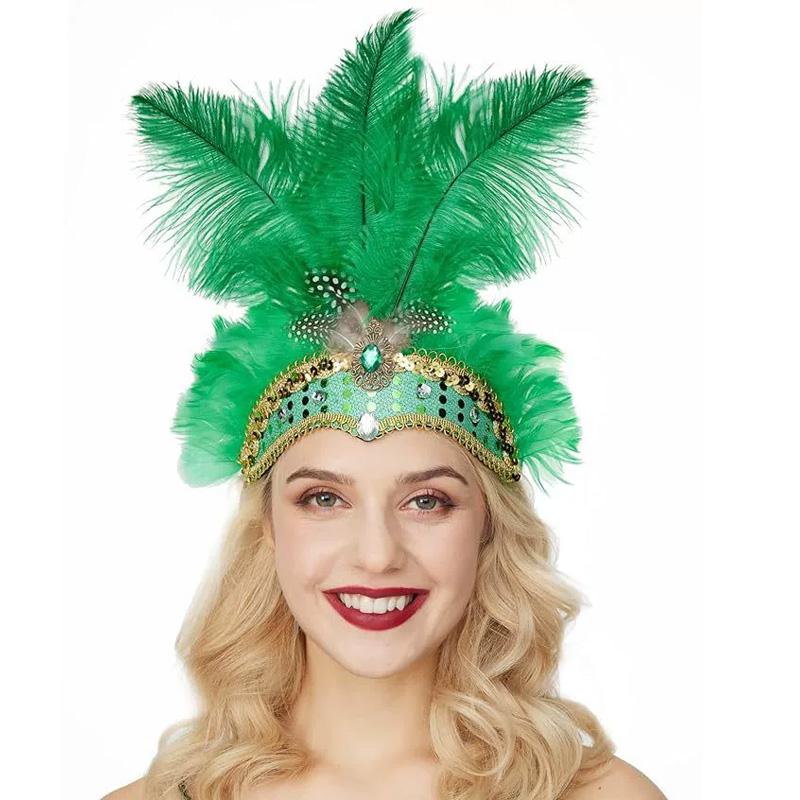 1 Stück Feder Kopfschmuck Mardi Gras Accessoires Pailletten Festival Kopfbedeckung Damen Elastisch Mit Strass Kopfschmuck Haarband