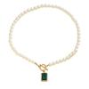 Versatile European & American Fashion Beaded Imitation Pearl Necklace with Emerald Pendant