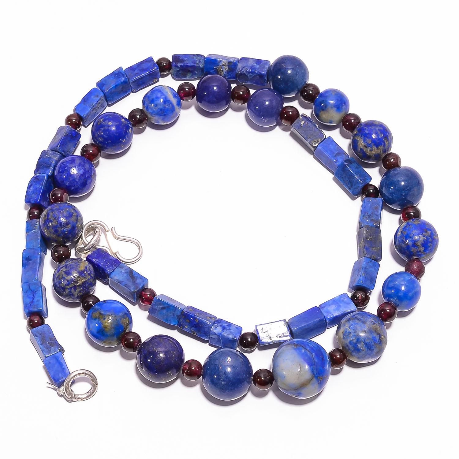 

Натуральный лазурит, мозамбикский гранат, гладкие бусины, ожерелье 3-12 мм 18 UB-7883 UB-7883