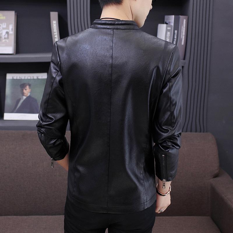 Plüsch-Lederjacke für Herren, Herbst und Winter, neue, schmal geschnittene Jacke, Jugend-Stehkragen, modische Lederjacke, Motorrad-Modemarkenjacke