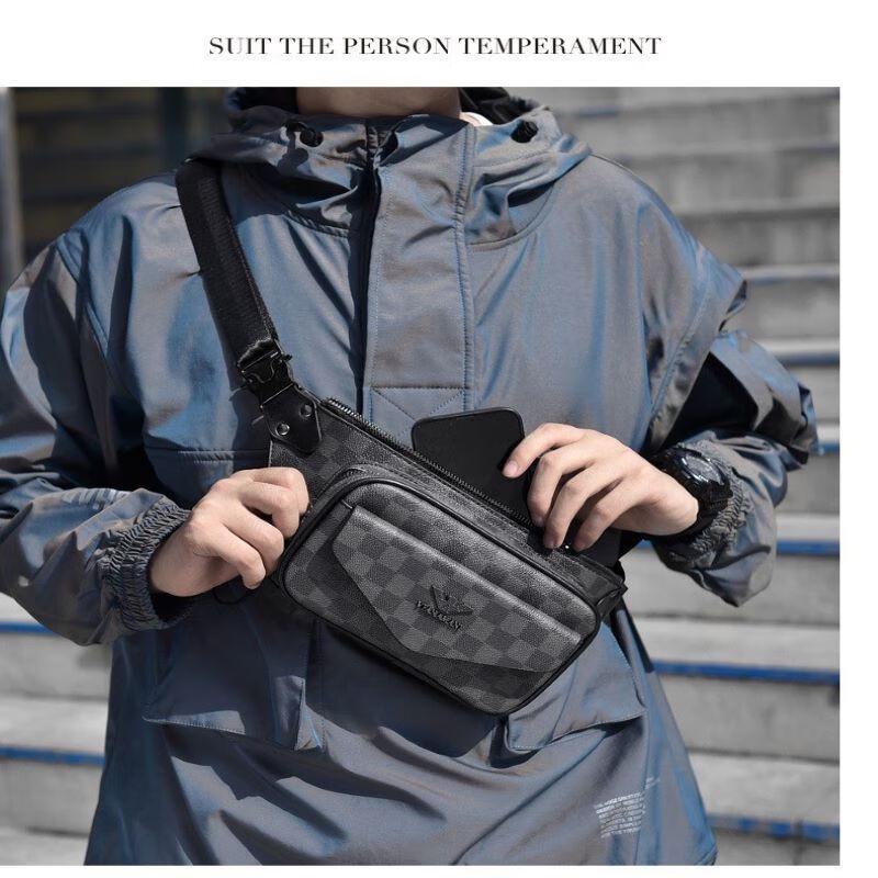 Мужская клетчатая нагрудная сумка Li Shen