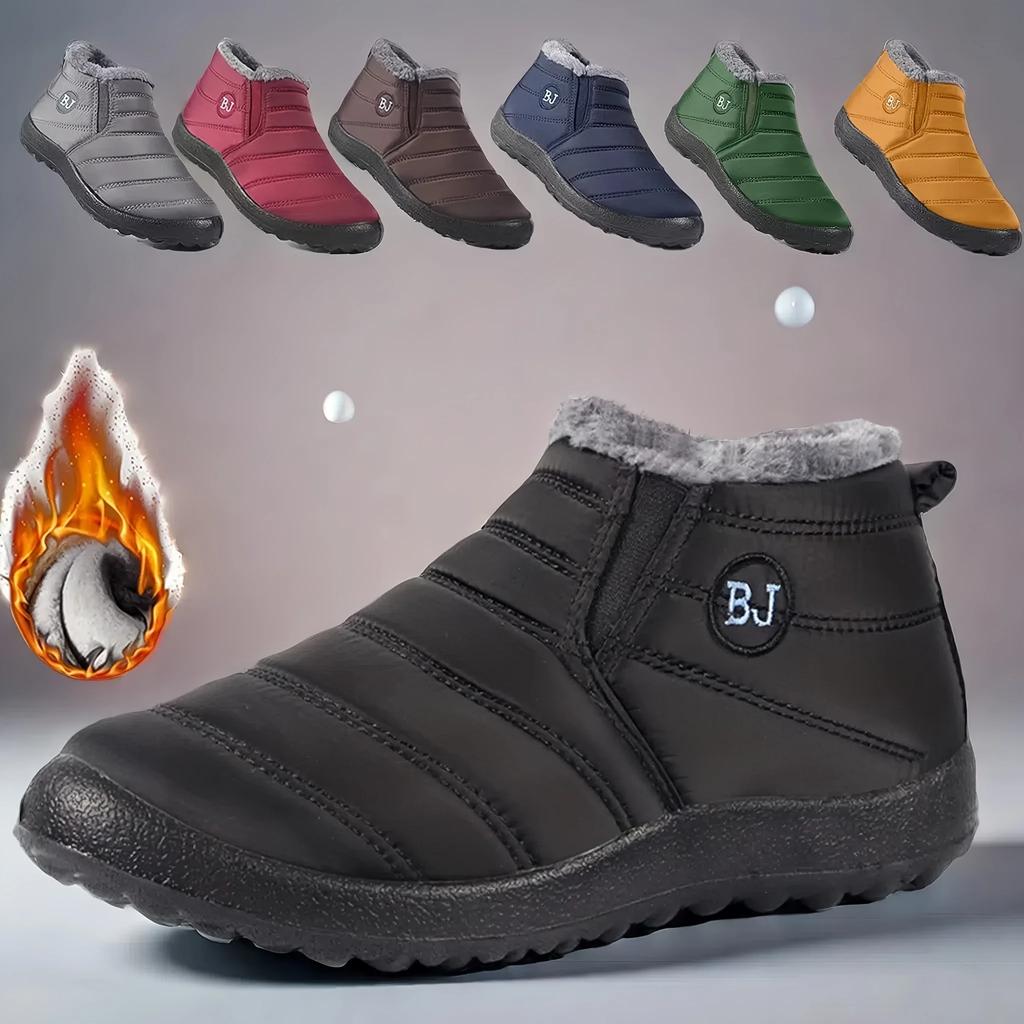 Fashion Cozy Men's Plus Size Solid Color Fleece Ankle Boots, Non-Slip Warm Slip-On Winter Boots for Ultimate Comfort