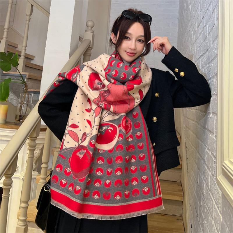 Persimmon Ruyi Jacquard Scarf Women's Autumn and Winter New Double-sided Thickened Imitation Cashmere Shawl Long Version Thickened Warm Scarf