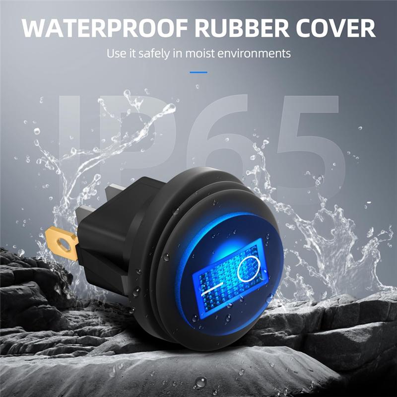 Round Rocker Switch 12V 20A UL Listed Waterproof Marine Round Toggle Switch LED Lighted On Off Switch Heavy Duty 3 Color-A87Q