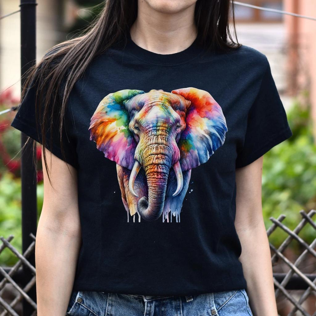Artistic Elephant Color Splash Unisex T-shirt Black Navy Dark Heather
