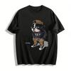 Street Style Anthropomorphic French Bulldog Print Casual Pullover Unisex Pure Cotton T-shirt