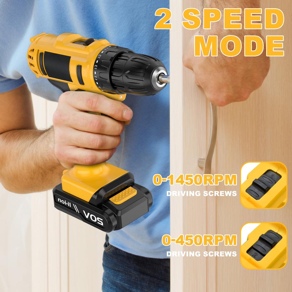20V Keyless Cordless Drill Set Electric Screwdriver Mini DIY Variable Speed Brushed Motor Battery Power Source EU Warehouse
