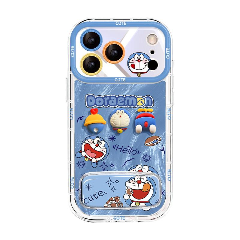 Doraemon is suitable for Apple 17promax mobile phone case iphone15 feather yarn 16 mirror holder 14 cute 13.