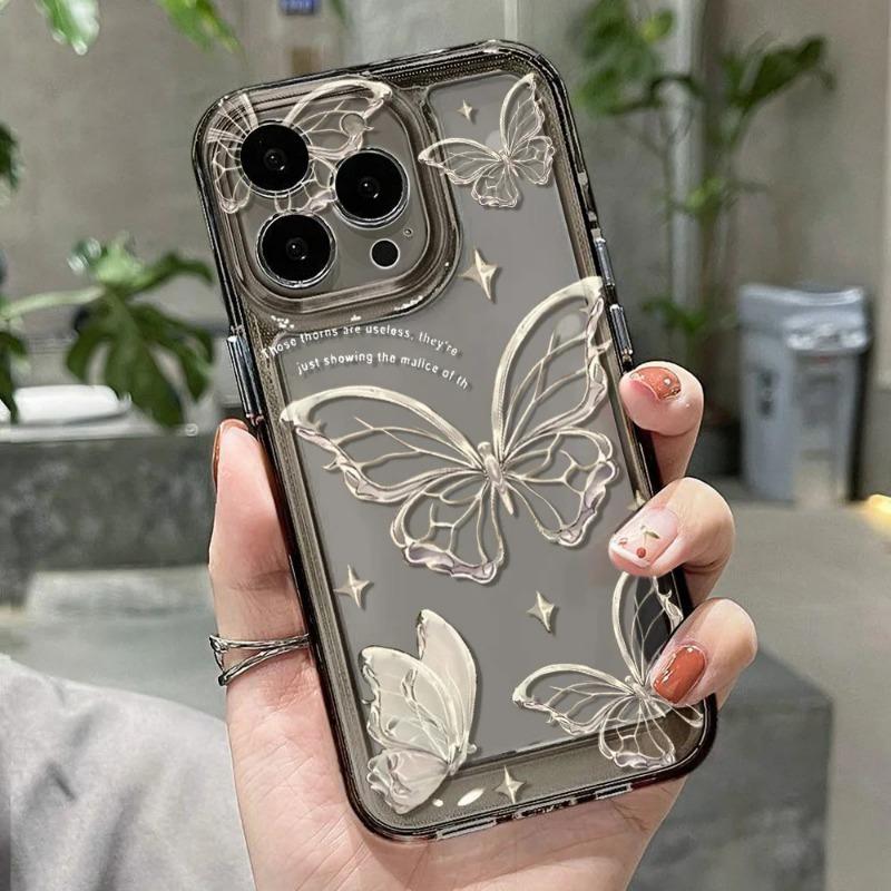 Gold Butterfly Phone Case For iPhone 17 16 15 11 13 12 14 Pro Max 16e Air 7 8 Plus XR Soft TPU Transparent Cover