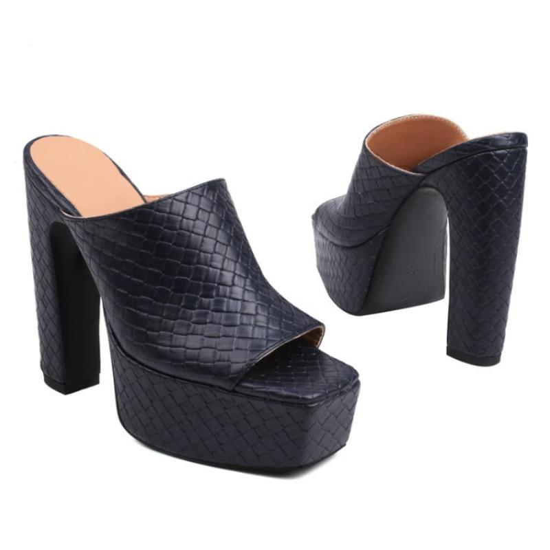 Fashion New Popular Sexy High Heels Women Slippers Platform Summer Slides Mules Shoes Leather Black White Red Sandals Large Size 35-43