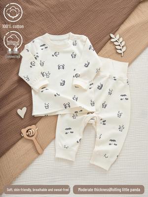 Completo Due Pezzi Autunno/Inverno per Neonati Maschi: Top a Maniche Lunghe e Pantaloni con Protezione per la Pancia