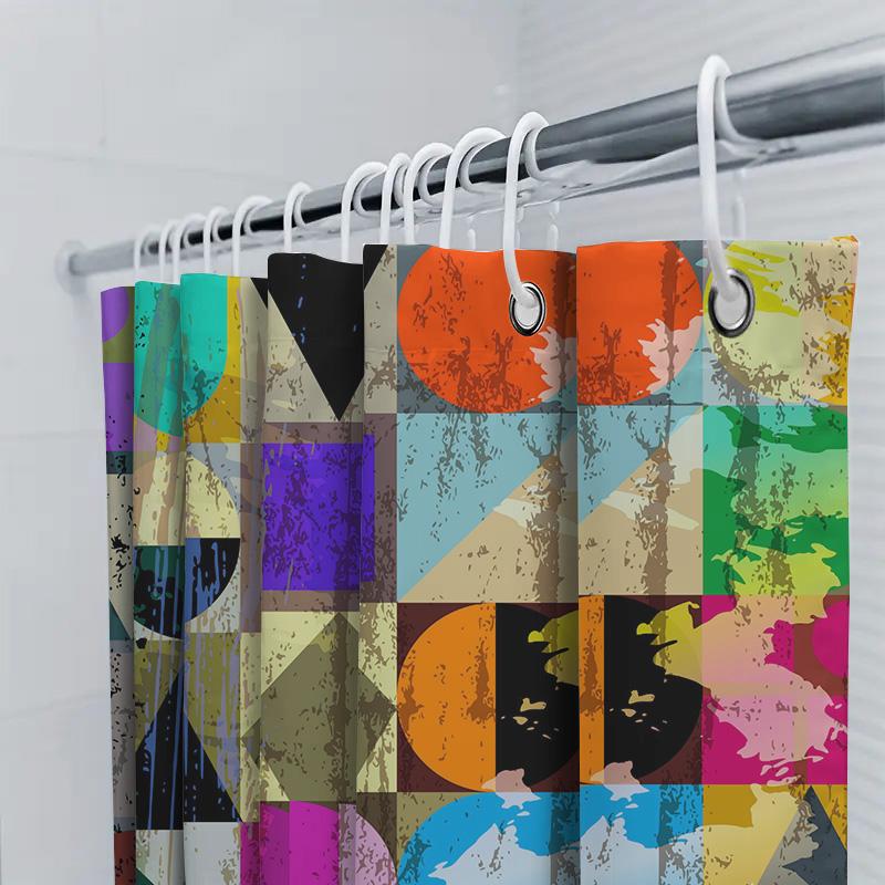 Abstract Colorful Bathroom Shower Curtain With Geometric Design Modern Bath Decor For Home Decoration