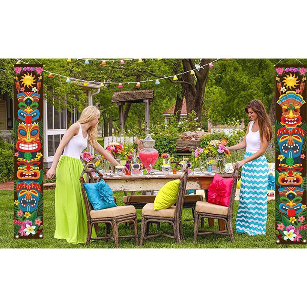 2x Door Banner Wall Hanging for Hawaiian Luau Beach Party Tropical Party