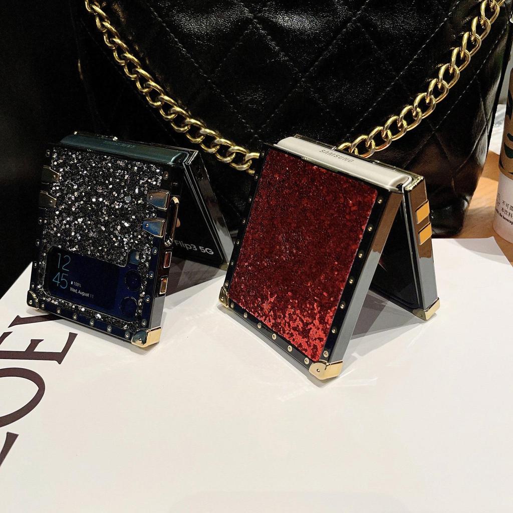 Samsung Z Flip7 Light Luxury Glitter Case: Full Coverage, Anti-fall, Flip5 Compatible, Square Design.