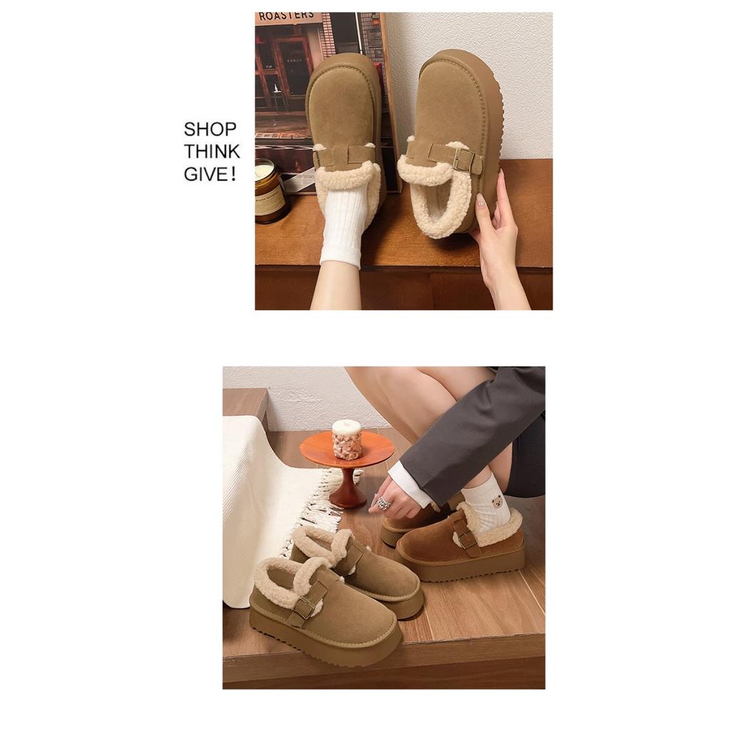 Thick Soled Snow Boots for Women, Winter with Added Velvet, Maillard Lefu Cotton Shoes, One Foot Retro Boken Shoes