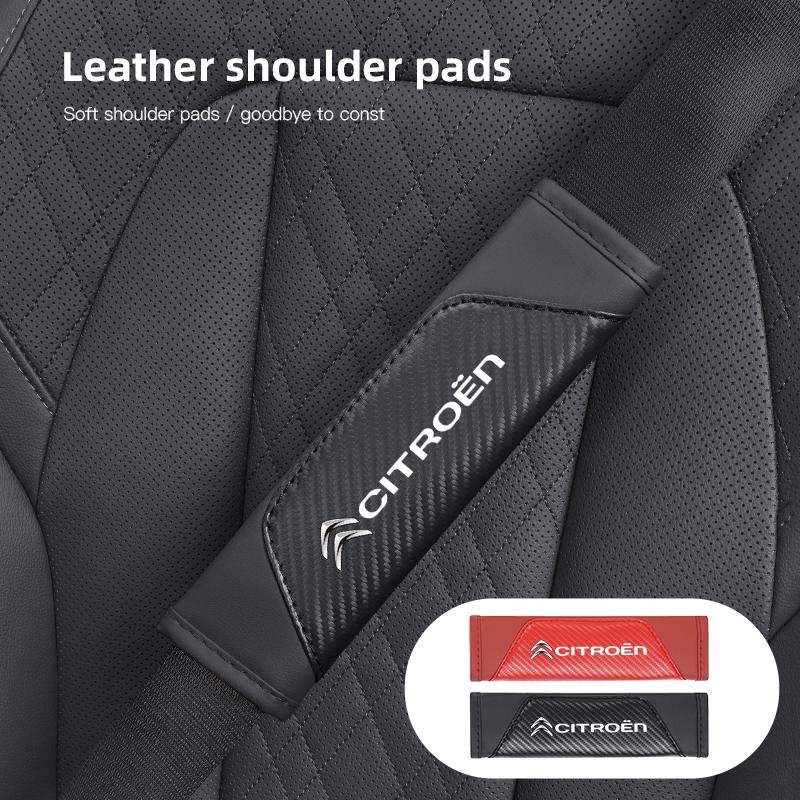 Leather Car Safety Belt Shoulder Pad Cushion Cover For Citroen C3 C5 AIRCROSS C5X C4 Cactus e-C4 X e-C3 Berlingo C-Elysee C1 C6
