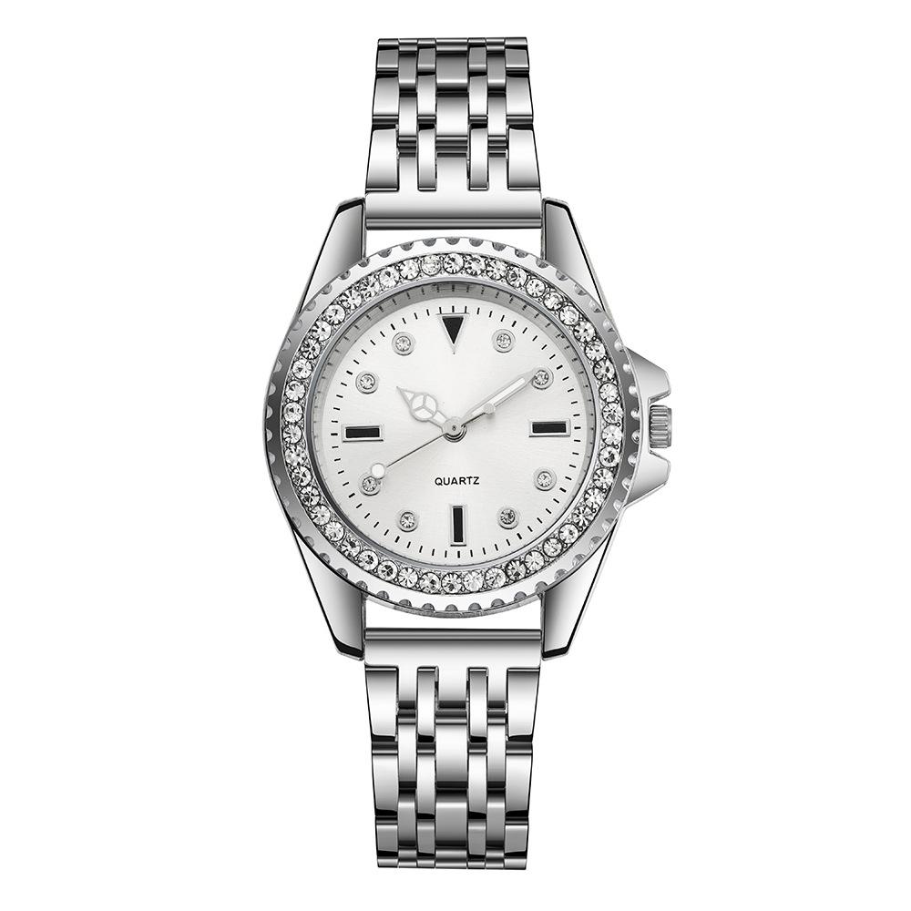Round Light Luxury Steel Belt Ladies Watch With Diamond Ladies Quartz Watch