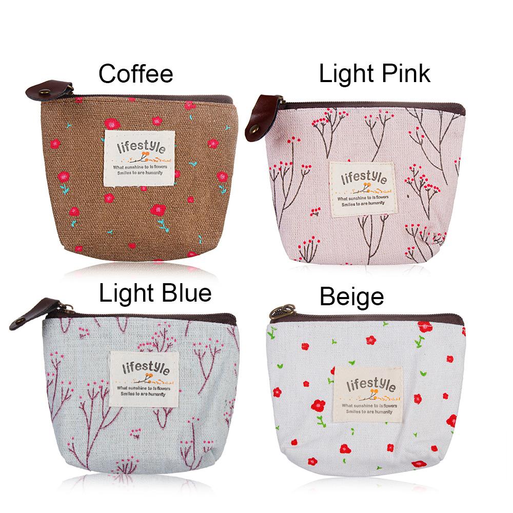 Fashion Card Holder Change Pouch Korean Style Floral Print Zipper Coin Purses Flower Canvas