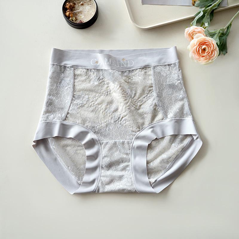 Meizhai Women's Seamless Lace Mid-High Waist Tummy Control Plus Size Briefs with Antibacterial Mulberry Silk Crotch.