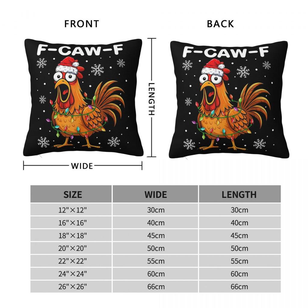 Christmas F-Caw-F Chicken Pillowcase Printed Polyester Cushion Cover Decorative Pillow Case Cover Home Zippered 18''