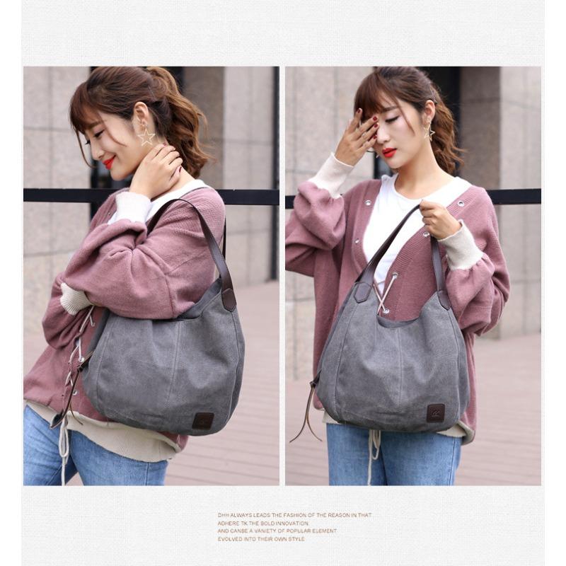 Canvas Bag Women's Bag Fashion with Artistic Simple Single Shoulder Handbag Multi-layer Leisure Large Bag