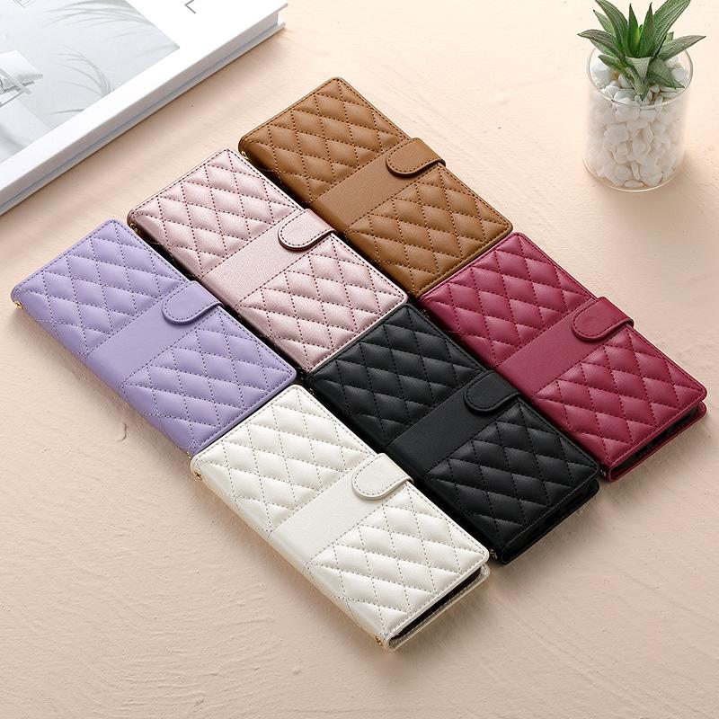 Flip Phone Case Popular for Iphone16 Mobile Phone Leather Case Crossbody Long Shoulder Strap Samsung Xiaomi OPPO