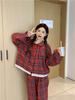 Red Plaid Peter Pan Collar Flannel Pajama Set - Long Sleeve and Pants for Autumn/Winter