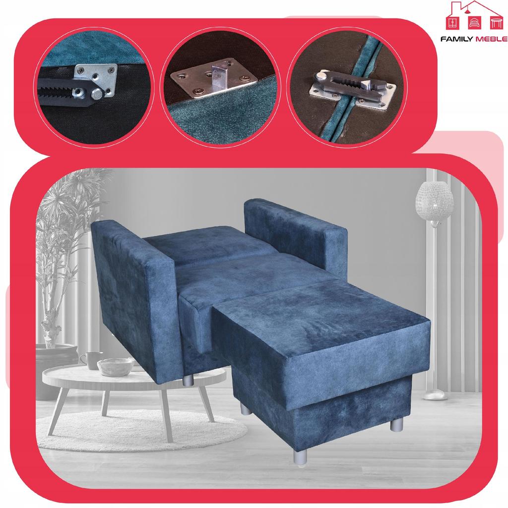 Alicja Reclining Armchair for Sleeping with a Container Family Meble Jeans Blue