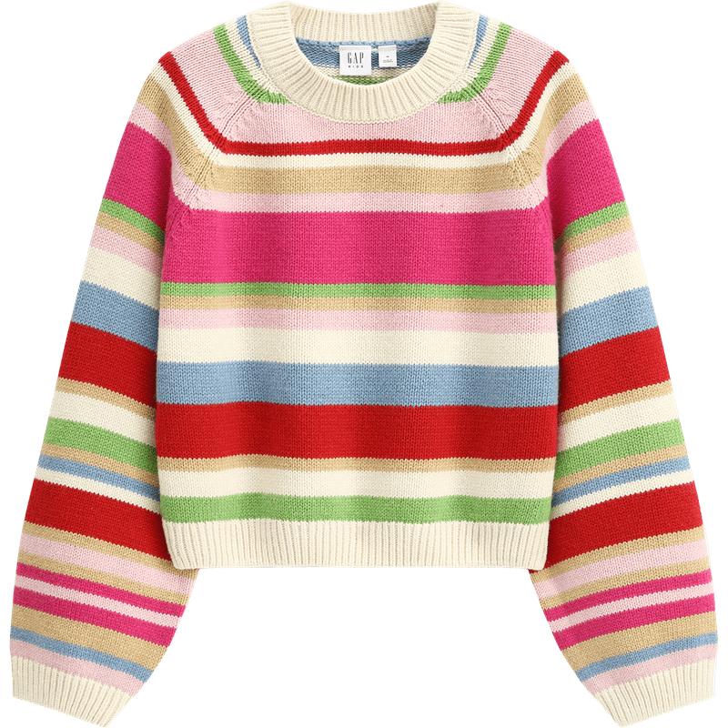 GAP Girls  2025 Winter Colorful Striped Round Neck Knit Sweater S