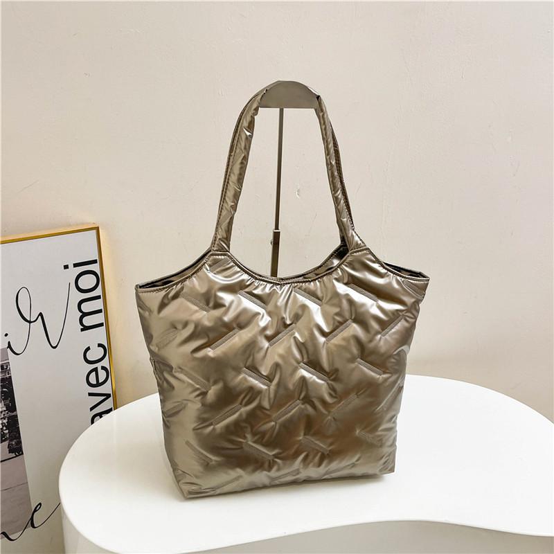 Stylish Women's Winter Tote Bag Large Capacity Fashionable Shoulder Handbag Black Silver Green Gold White