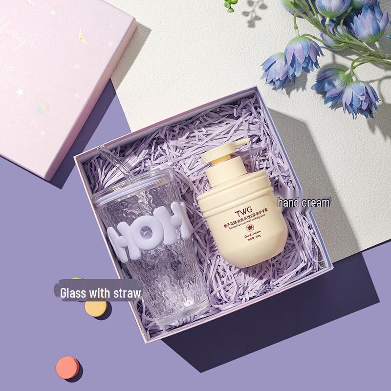 Gift Set: Portable Glass Straw Cup & Hand Cream