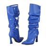 Dames høye hæler sexy europeisk og amerikansk stil nye spisse tynne hæler store størrelser middels støvletter