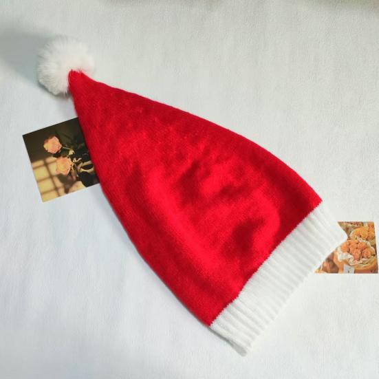 Santa Hat for Adults Kids Soft Knitted Christmas Hat Classic Red Parent-Child Skull Cap with Pompom for Xmas New Year Party Supplies