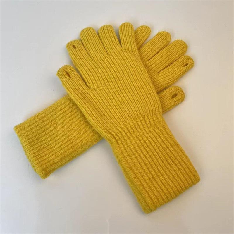 

Women s Knitted Gloves for Autumn and Winter Thickened and Warm Hand Gloves Five Finger Gloves for Students one size жовтий